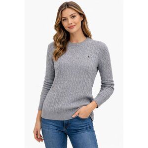 Jack Wills Sweater Women's Size XS Cable Knit Gray Merino Wool Pullover Preppy